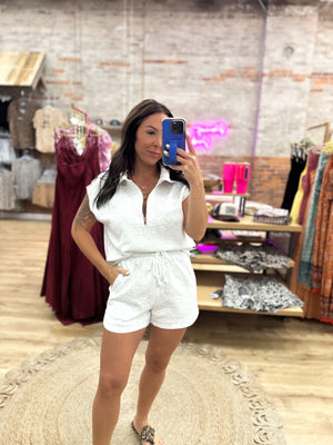 Lucky To Have You Scuba Short  Set - Light Gray