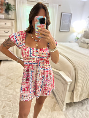 Skye Boho Patchwork Print Smocked Romper