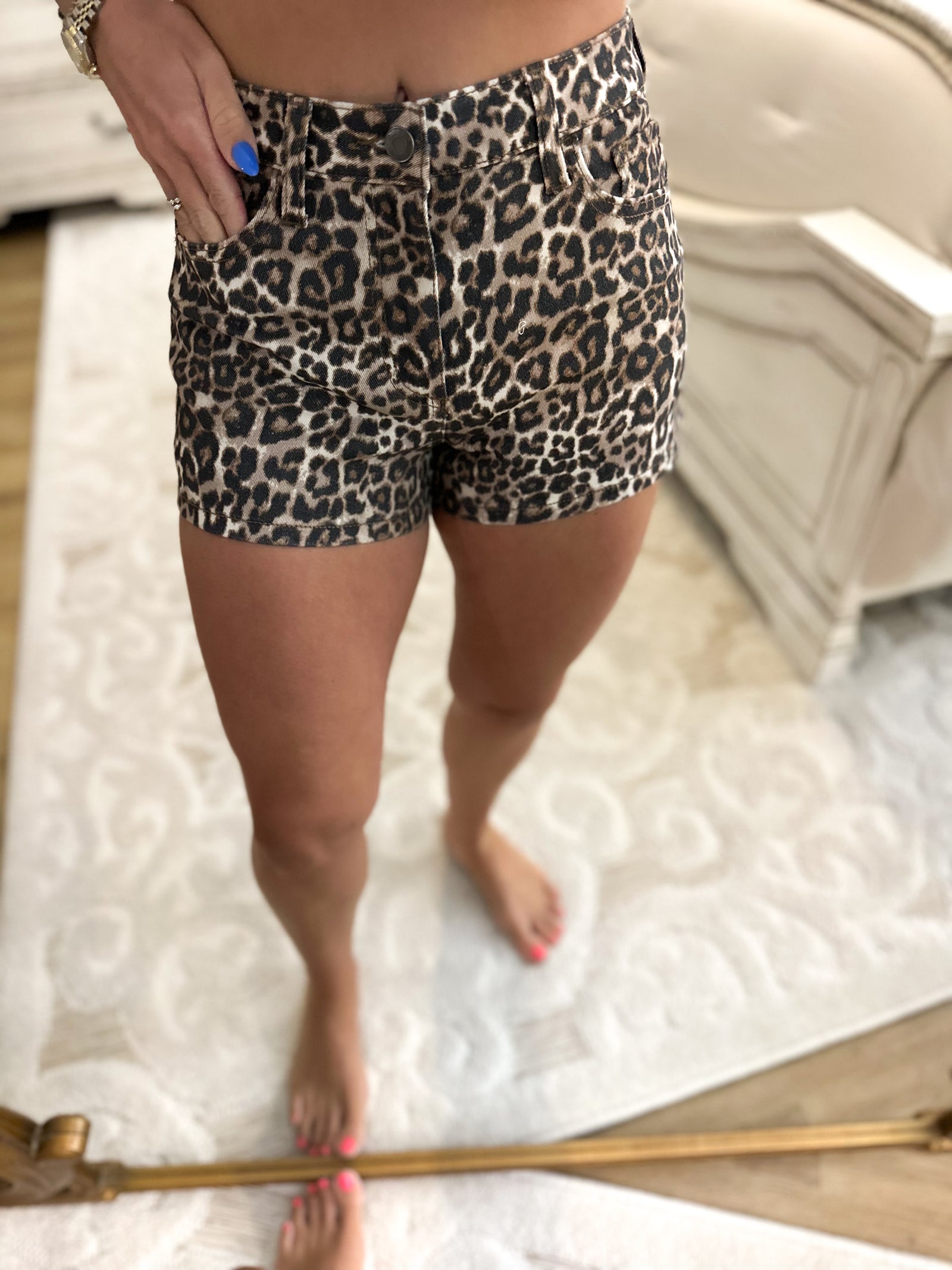 Cello Leopard Denim Shorts