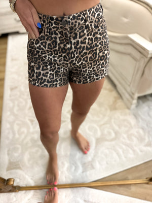 Cello Leopard Denim Shorts
