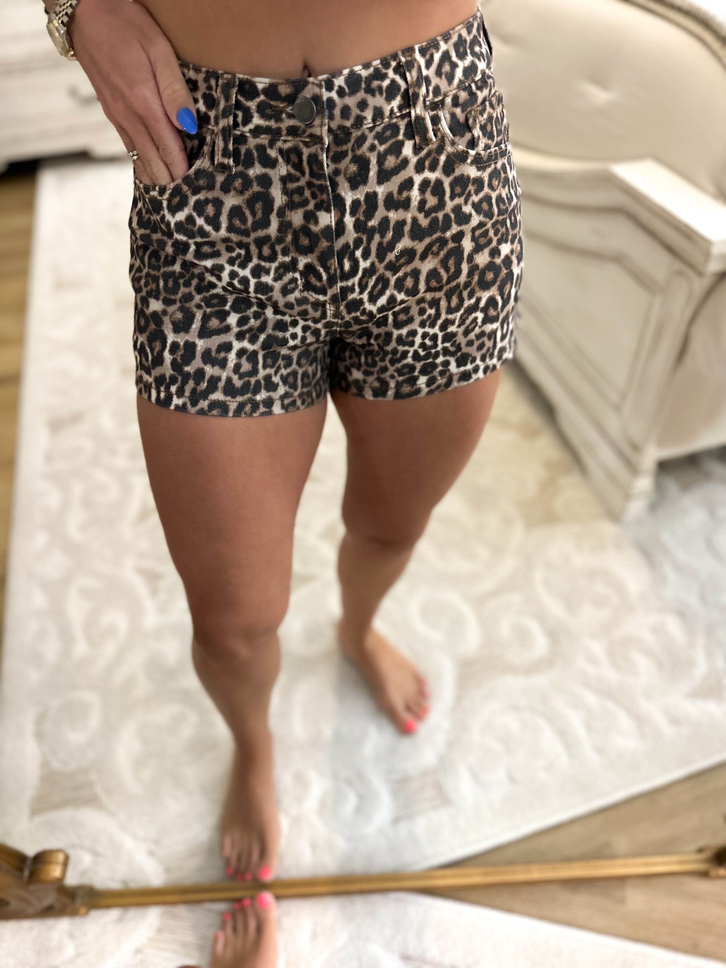 Cello Leopard Denim Shorts - Tennessee Jane