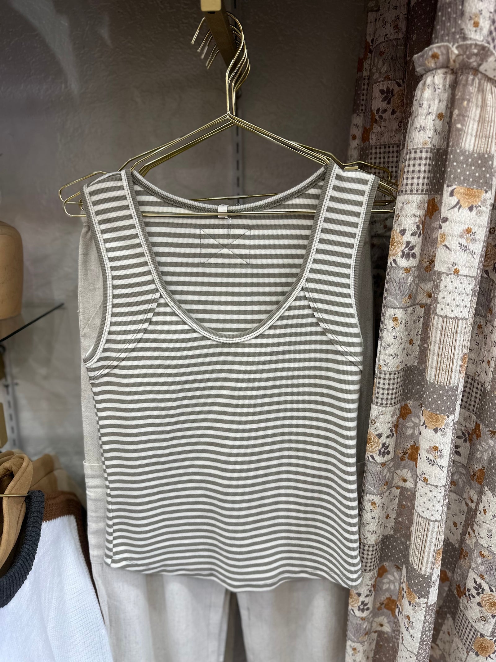 Juniper Cotton Ribbed Striped Tank - Khaki