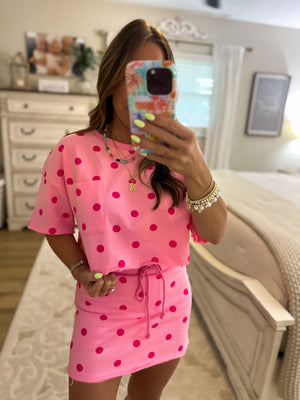 Pretty In Polka Dots Terry Cloth Skort - Pink