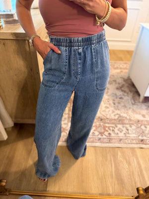 Franklin Washed Chambray Wide Leg Pants