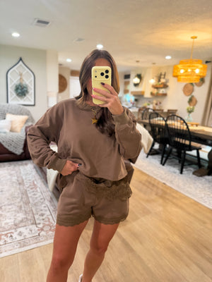 Willow Round Neck Lace Trimmed Crewneck - Brown