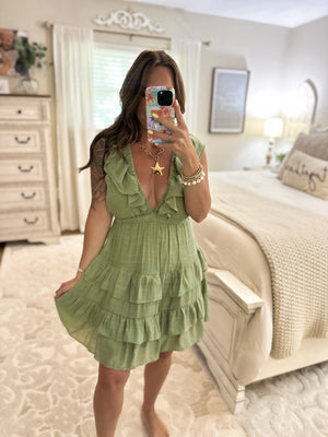 Finley Open Back Ruffle Dress - Fern