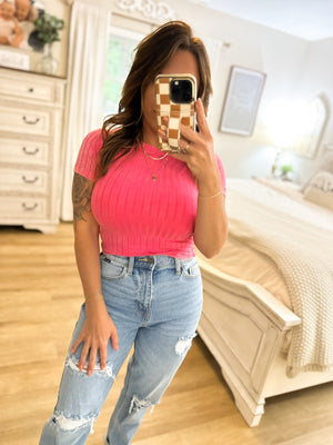 Searching For Something Cropped Tee - Hot Pink