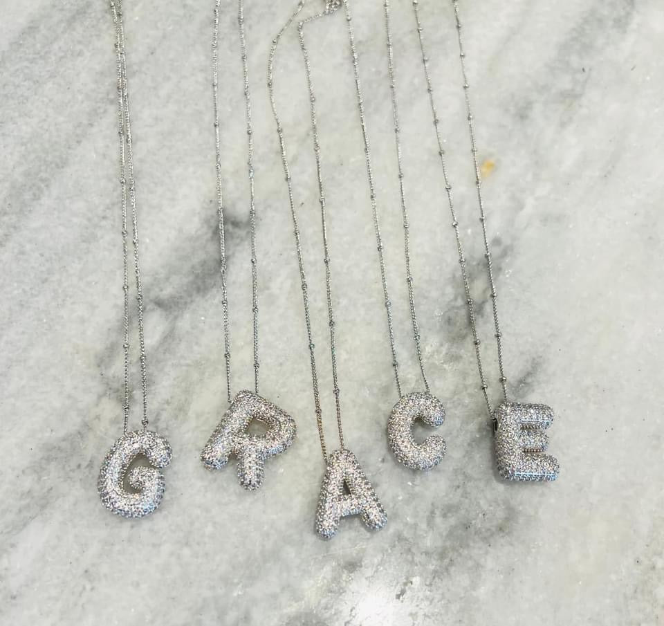 Silver Balloon Initial Necklace