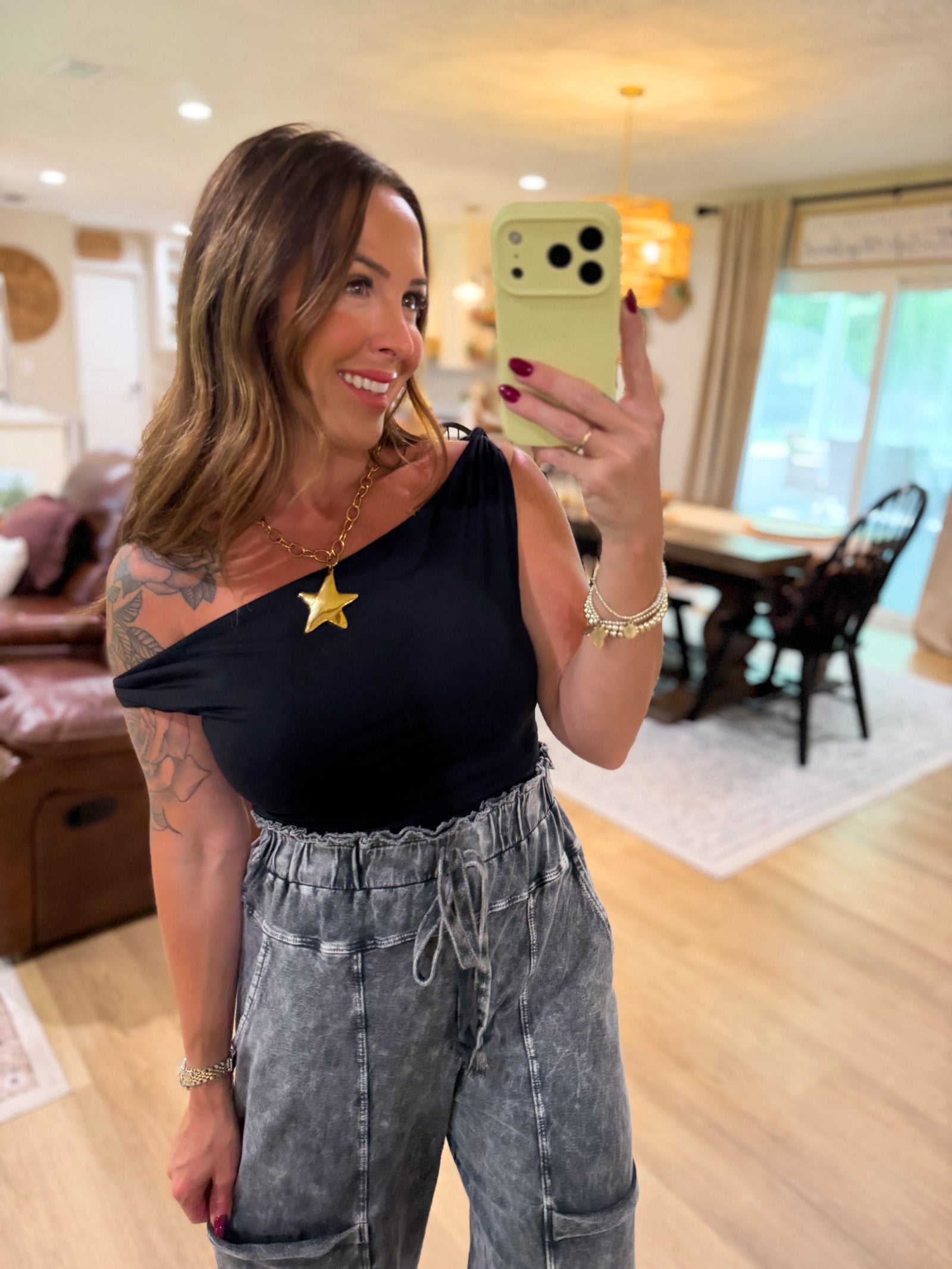 Charlotte Rolled Sleeved Top -Black