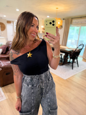 Charlotte Rolled Sleeved Top -Black