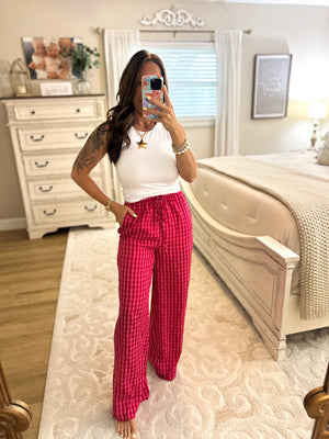 Aria Gingham Print Drawstring Pants