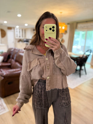 Ellison Mineral Wash Button Shacket - Latte