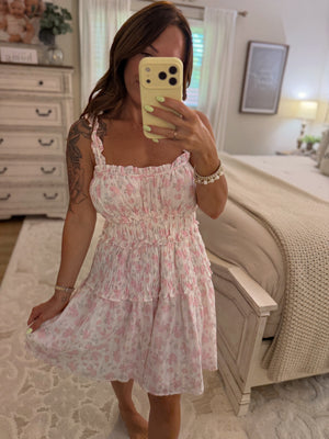 Coralie Floral Print Shirring Mini Dress
