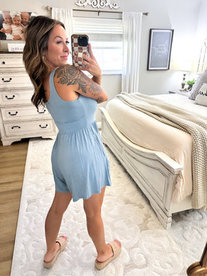 Just My Type Double Layer Romper - Dusty Blue