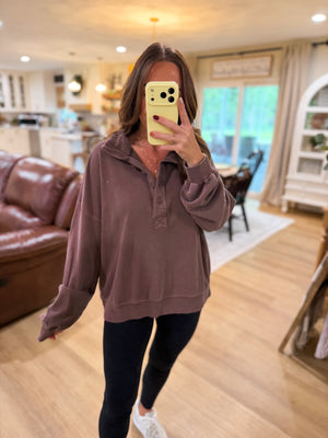Leo Stone Washed Button Up Pullover - Brown