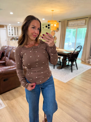 Barron Polka Dot Long Sleeve Henley Top