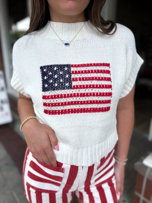 America Beauty Mock Neck Sweater Top - White