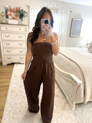 Everlie Strapless Jumpsuit - Brown