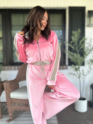 Chloe Velour Tracksuit - Pink