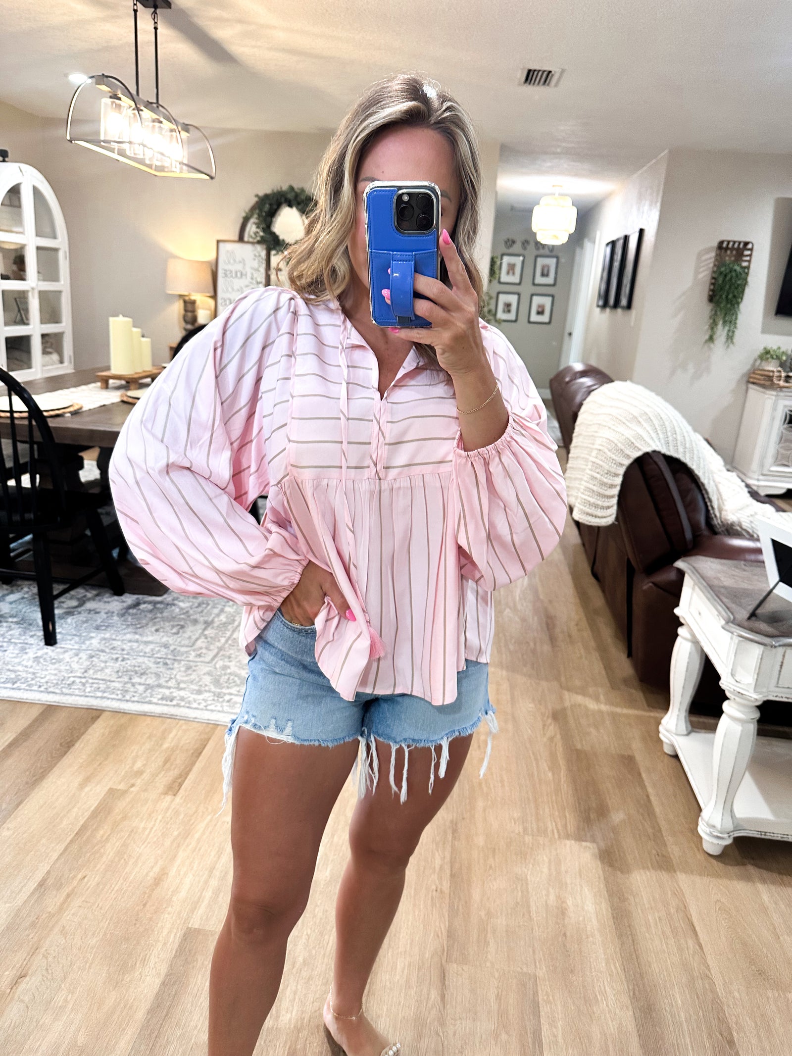 Wanting More Tie Front Striped Top - Pink