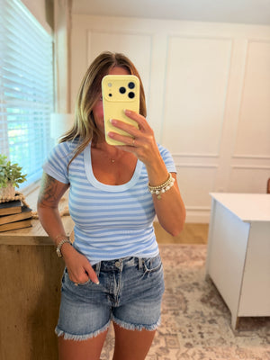 Mandi Striped Scoop Neck - Baby Blue