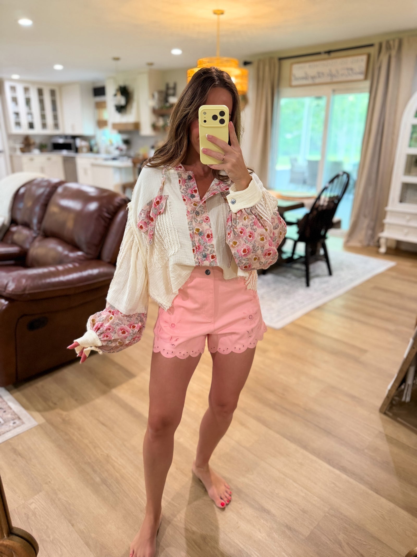 Ariel Balloon Sleeve Gauze Floral Placket Jacket