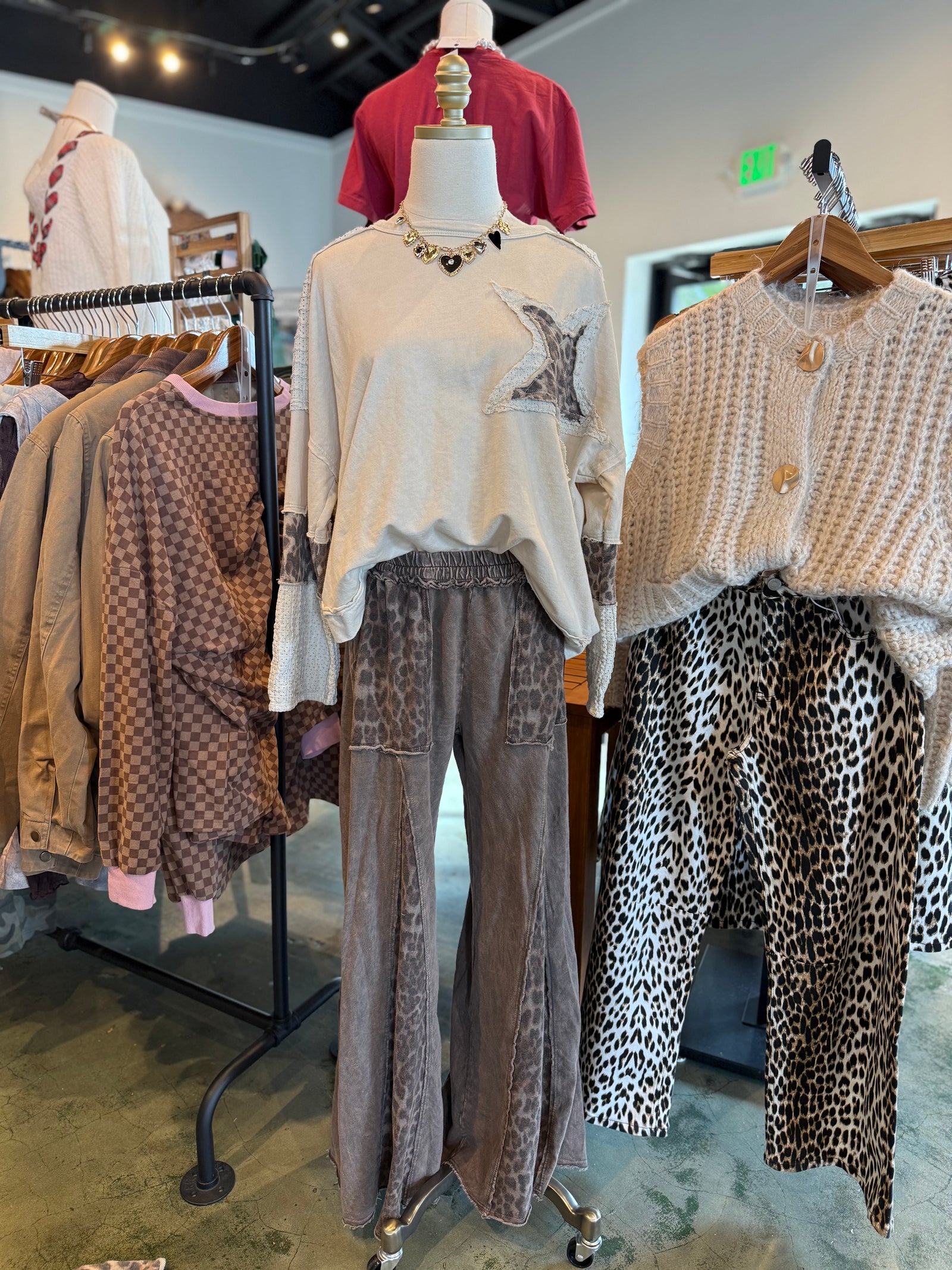 Lori Vintage Washed Leopard Star Patched Top