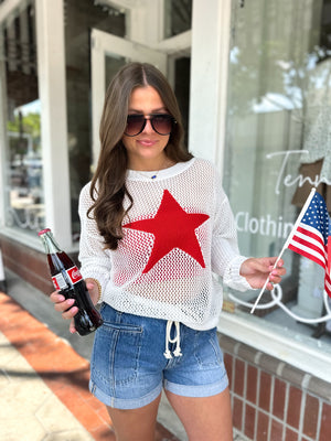 Star Gazing Oversized Open Knit Top - Red