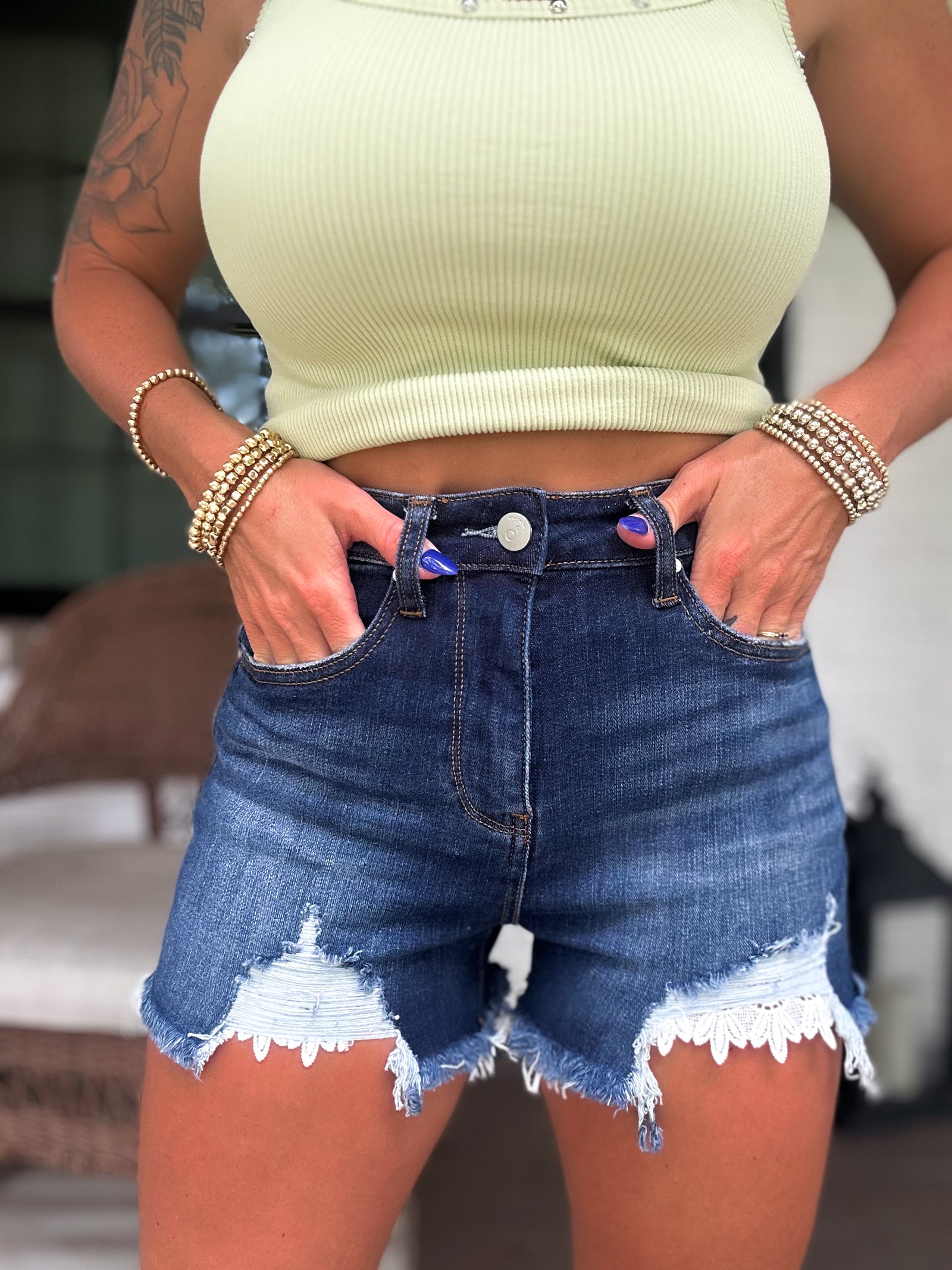 Darren Lace Trim Denim Shorts