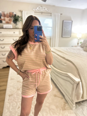 Tatum Striped Round Neck Top - Pink/Beige