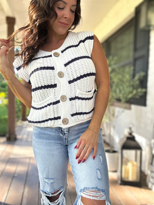Stacy Button Down Sweater Vest - Ivory