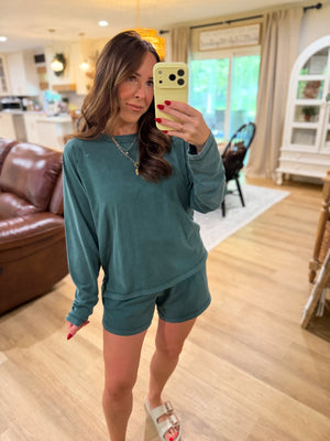 Sloane Acid Washed Long Sleeve Top - Emerald