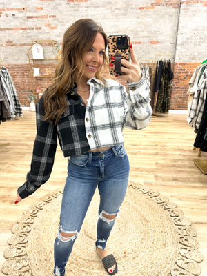 Surviving The Cold Two Tone Plaid Crop Shacket