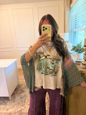 Mallard Ducks Vintage Graphic Flutter Sleeve Top