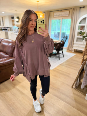 Jonnie Oversized Stone Washed Pullover - Brown