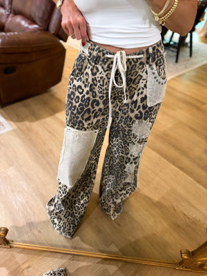 Eden Patchwork Denim Studded Leopard Jeans