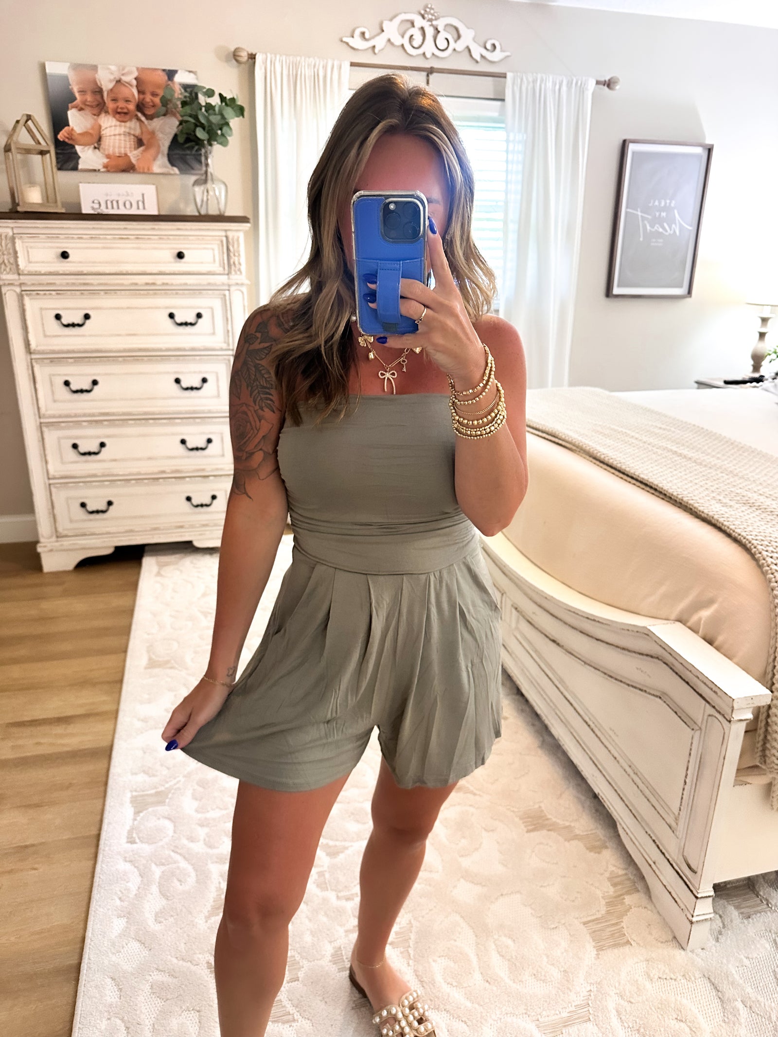 Chasing Happiness Strapless Romper - Olive