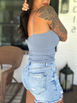 On My Terms Elastic Strap Tank - Retro Blue