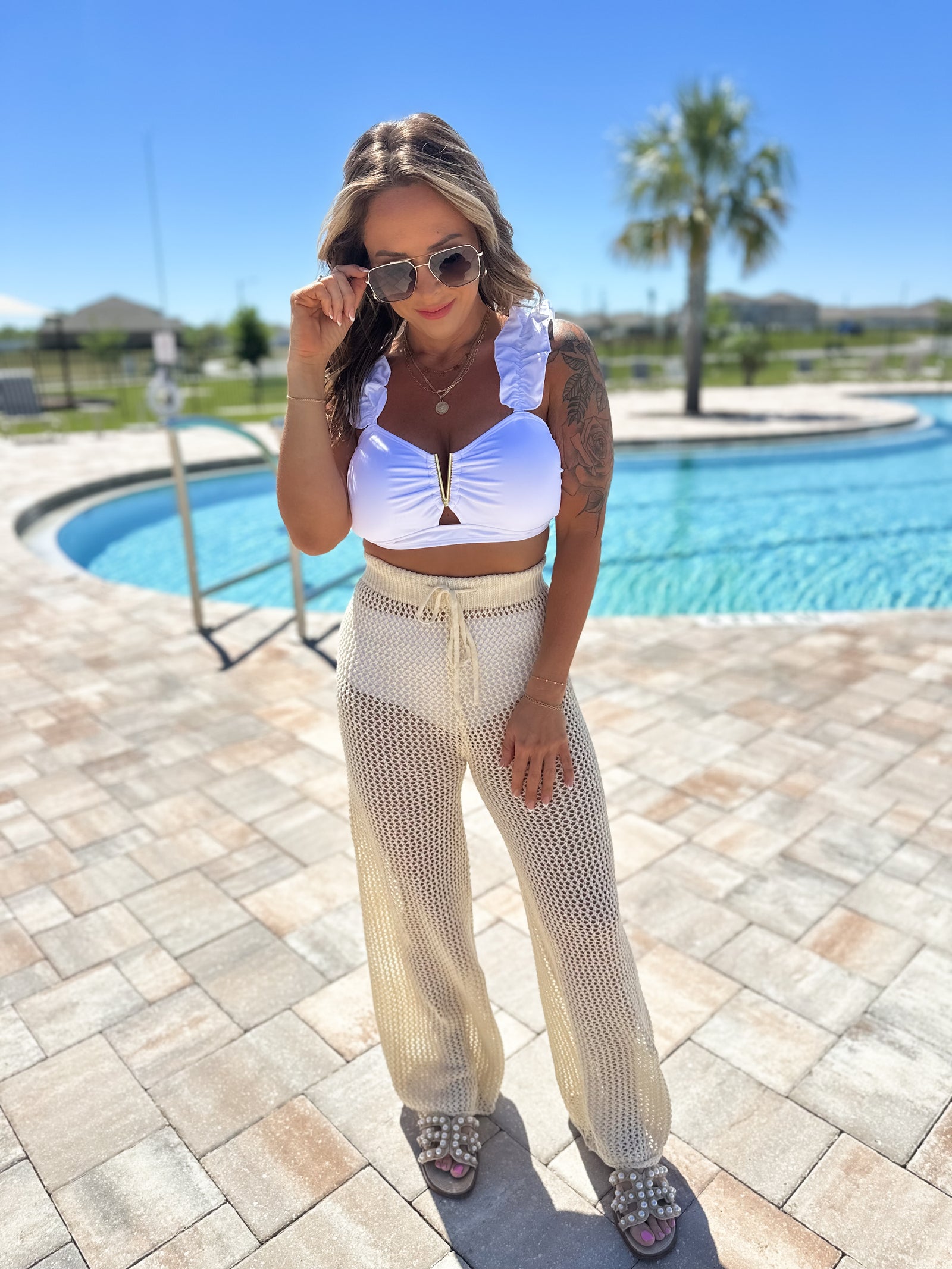 Feel The Breeze Cover Up Crochet Pants - Cream