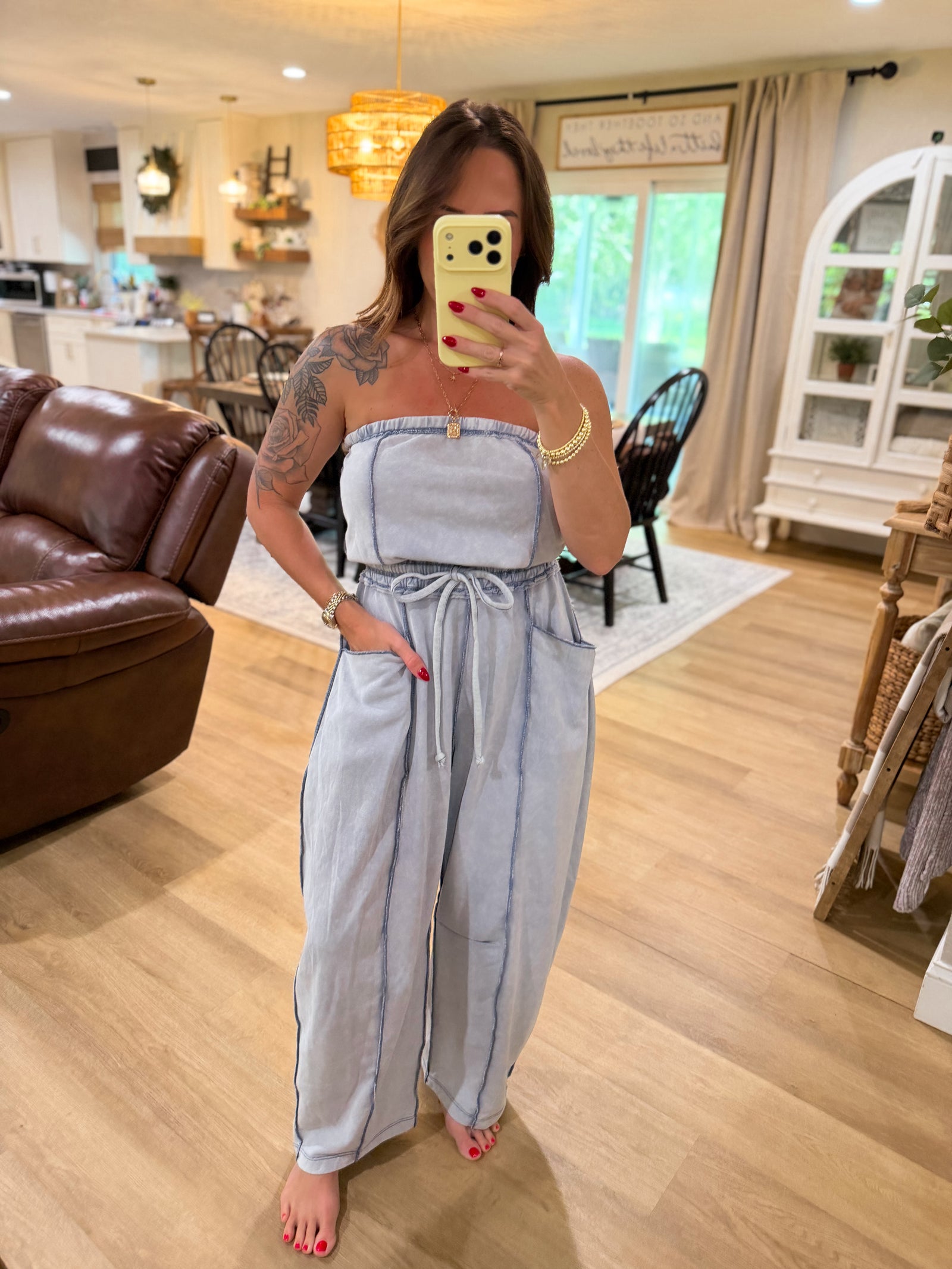 Mindy Mineral Wash Barrel Leg Jumpsuit