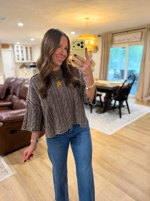 Lucia Washed Cable Knit Turtleneck Top