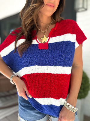 Juliana Color Block Textured Sweater Top - Red/Royal