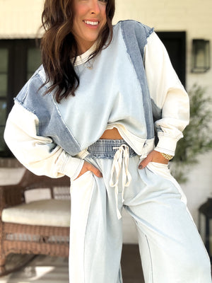 Hallie Denim Trimmed Colorblock Top