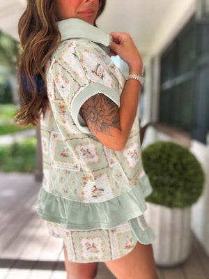 Abigail Floral Mallard Zip-Up Patchwork Top