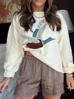 Evelyn Elastic Waist Lace Trim Shorts - Mocha