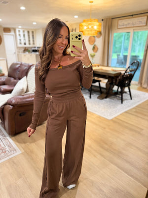Skye Side Panel Knit Lounge Pants - Brown