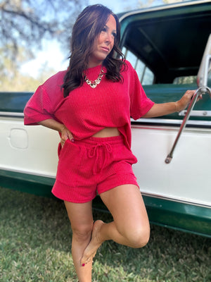 DOORBUSTER - Ali Ribbed Shorts - Ruby