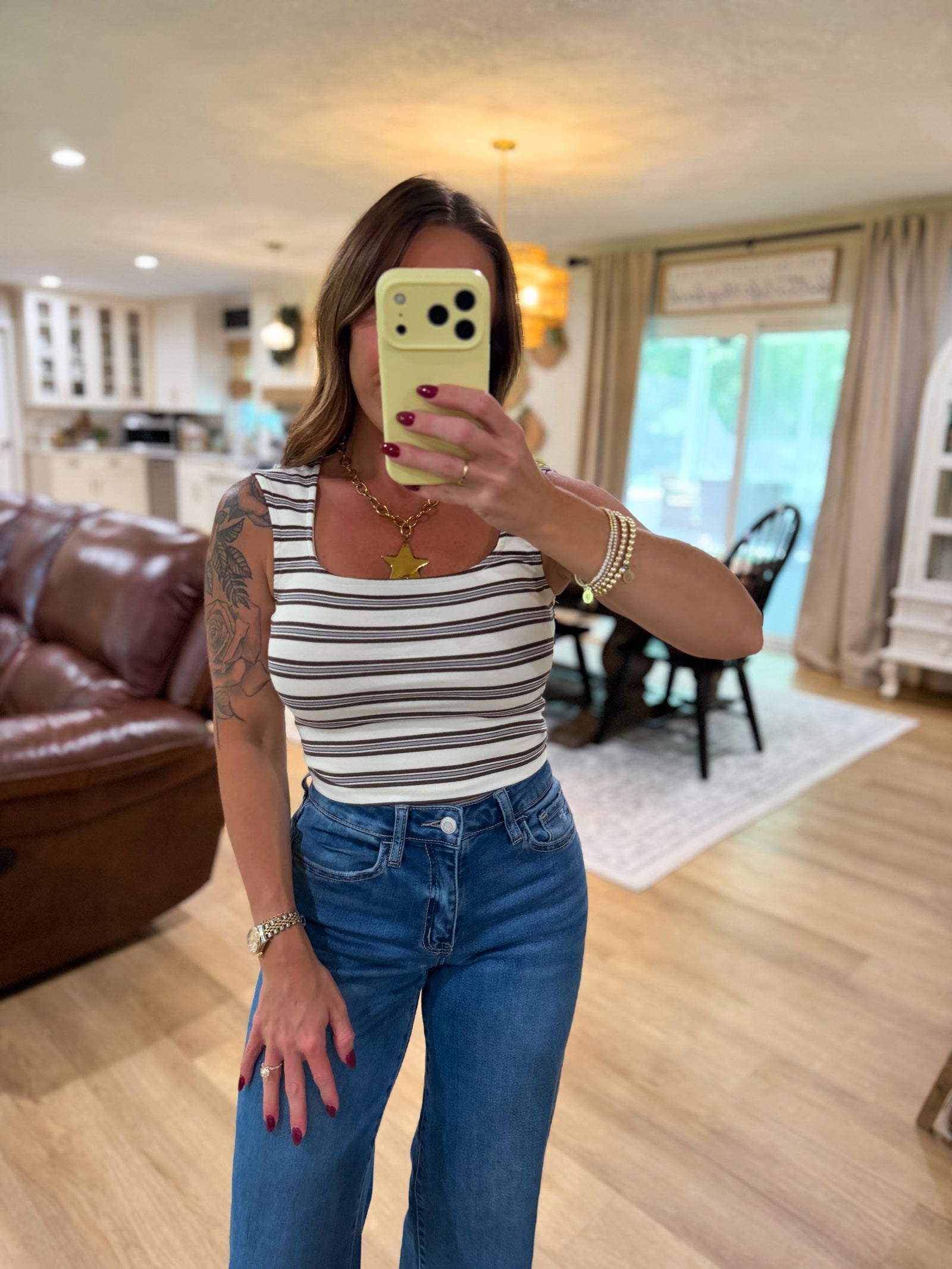 Randi Striped Square Neck Crop Top - Ivory