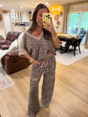 Kyleigh Mineral Washed Leopard VNeck Top