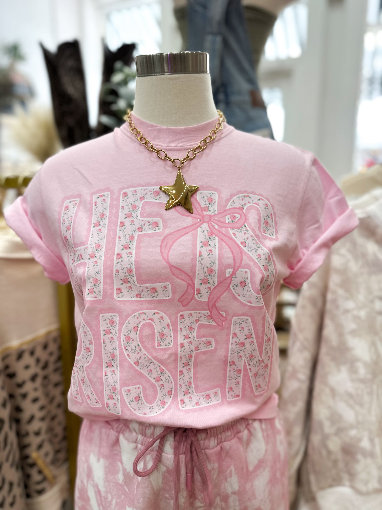 He is Risen Floral Bow Comfort Colors Tee